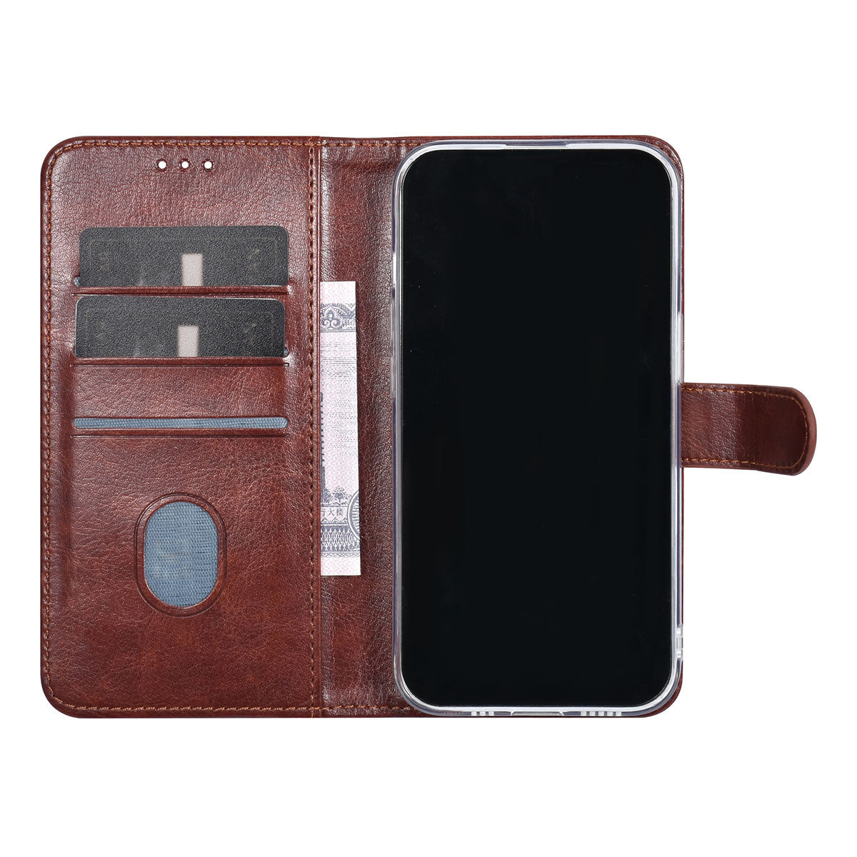 iPhone 15 PRO Bookcase voor 3 pasjes - Magneetsluiting - Bruin