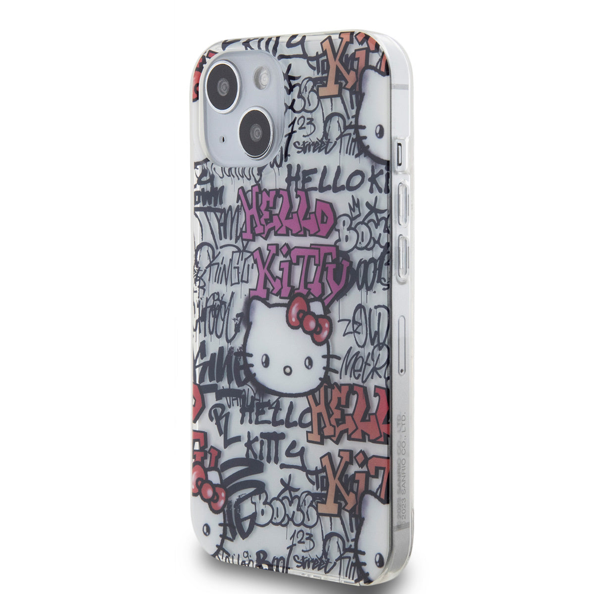 Hello Kitty iPhone 15 Backcover - Graffiti Tags - Wit