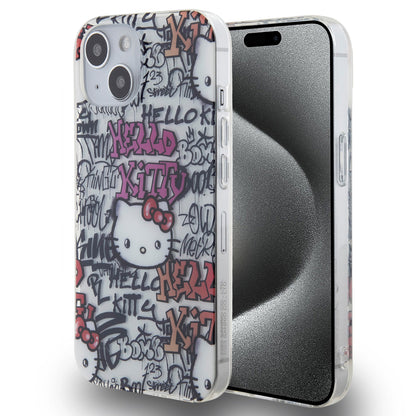 Hello Kitty iPhone 15 Backcover - Graffiti Tags - Wit