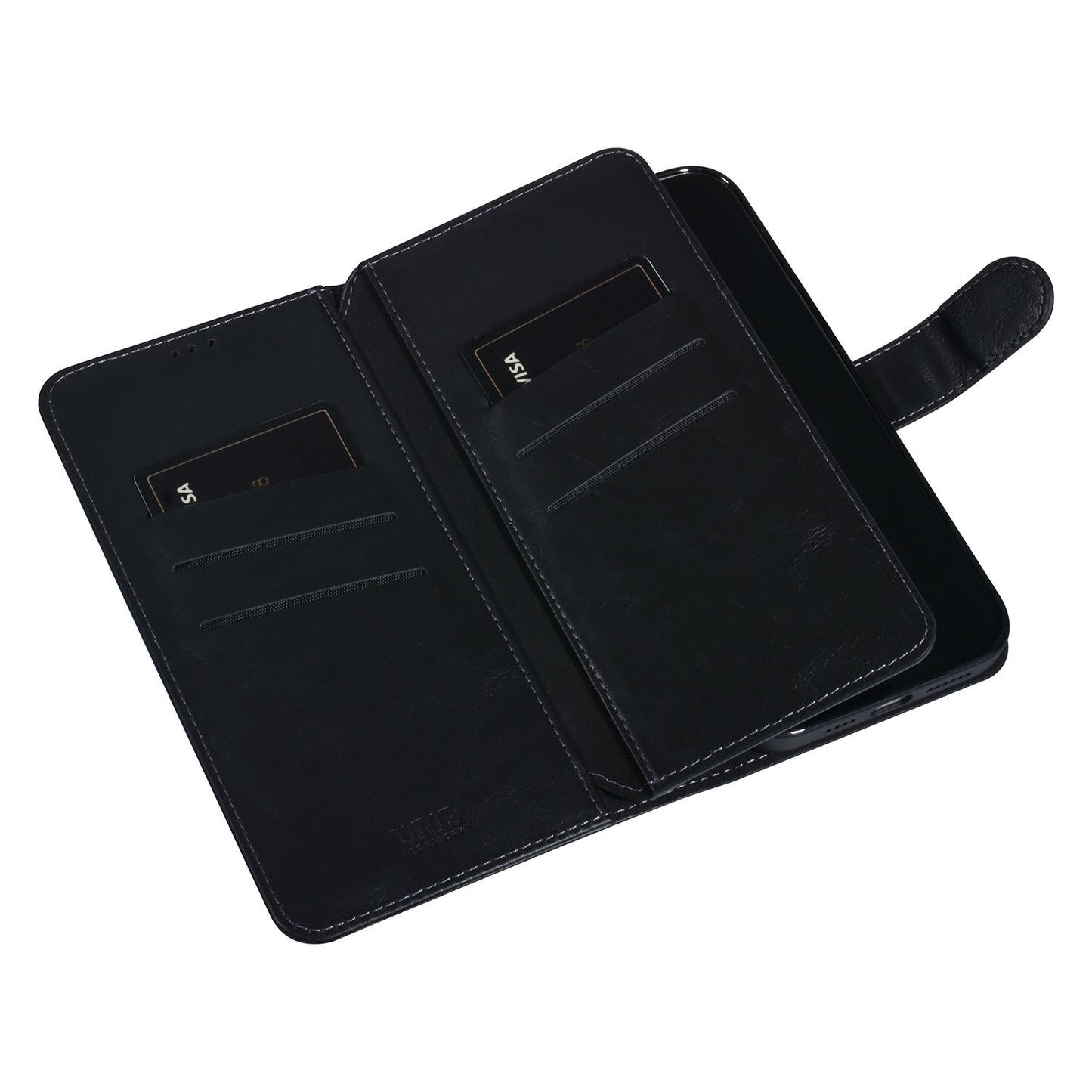iPhone 14 PRO MAX Luxe Bookcase voor 9 pasjes - Magneetsluiting - Zwart
