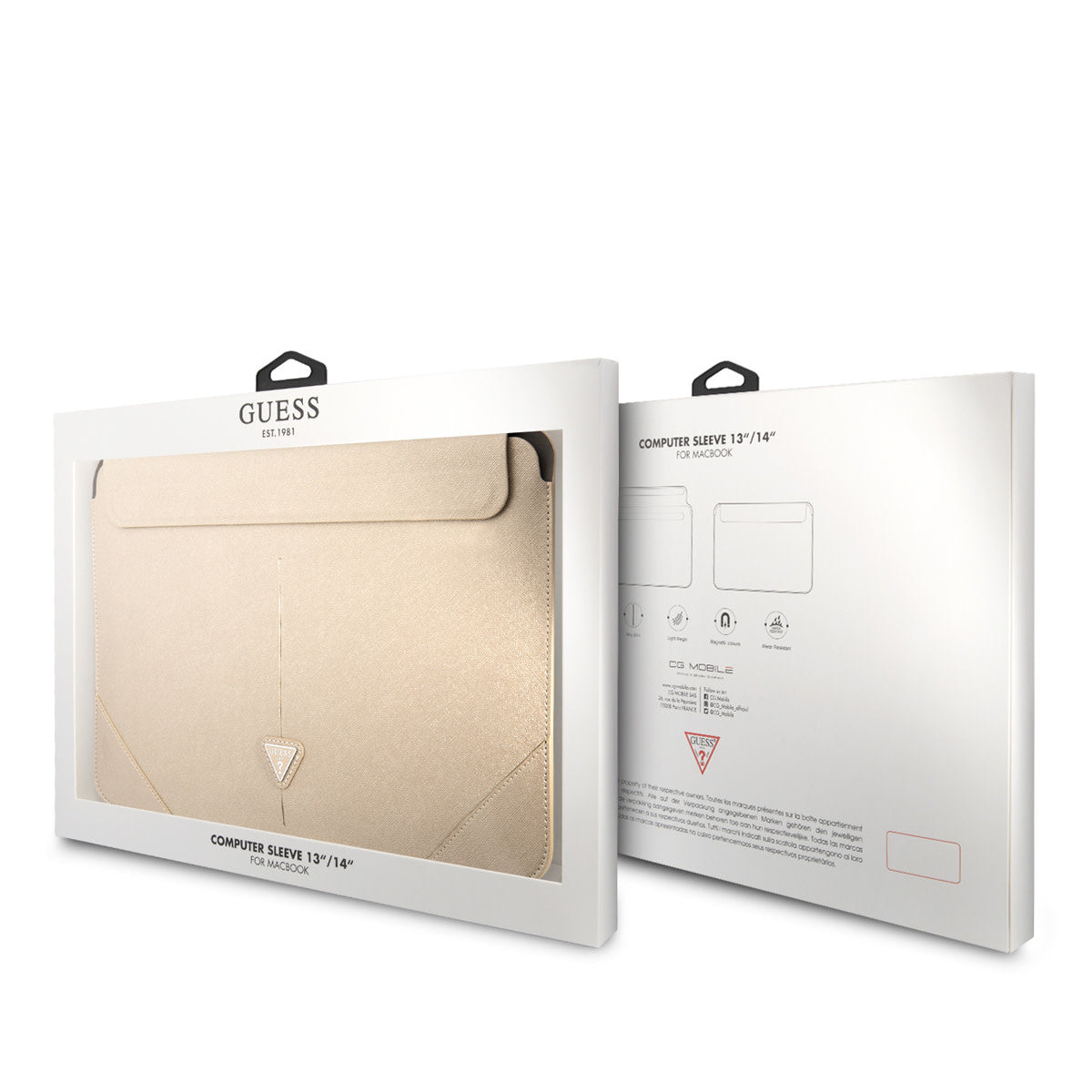 Guess 14 Inch PU Leather Laptop- en Tablet-Sleeve- 4G Logo - Beige