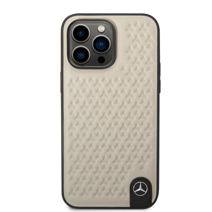 Mercedes-Benz iPhone 14 Pro Max Leer Backcover - Star Pattern - Beige