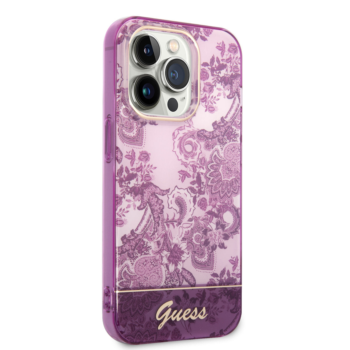 Guess iPhone 14 Pro Backcover - Porselein Collectie - Fuchsia